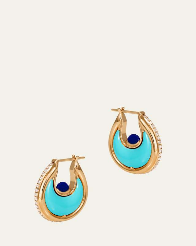 Diana Diamond Hoop Earrings with Turquoise and Lapis